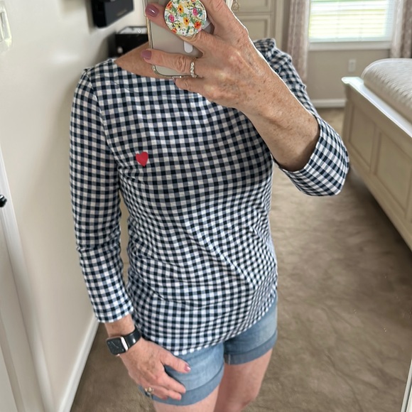 LOFT Outlet blue and a white checked pullover cotton top - Picture 1 of 9